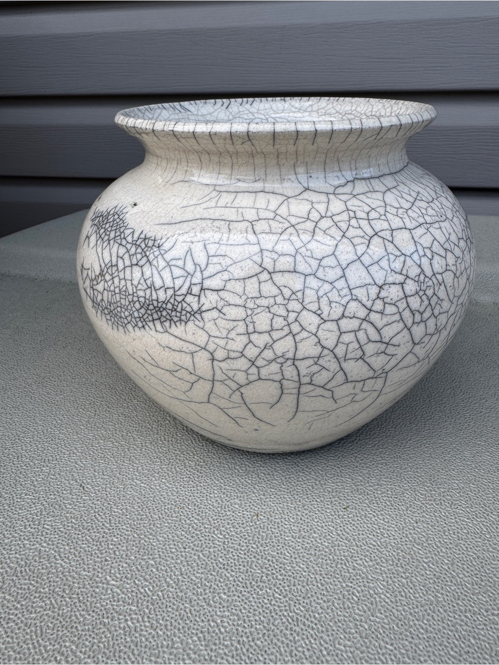 Crackled Glazed Art Pottery Round Raku Vase Signed